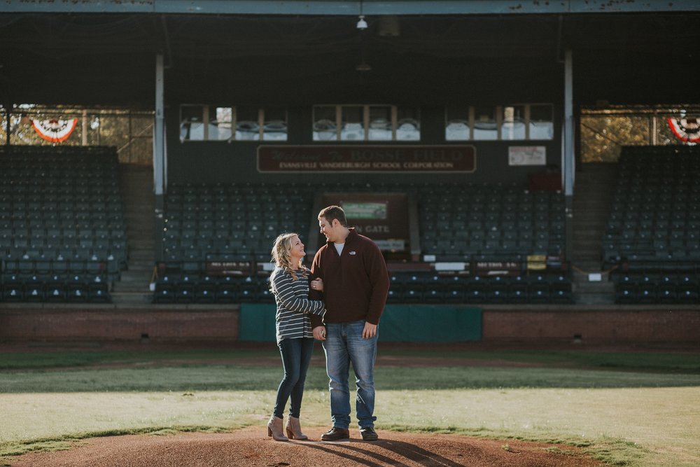 engaged couple at Bosse Field