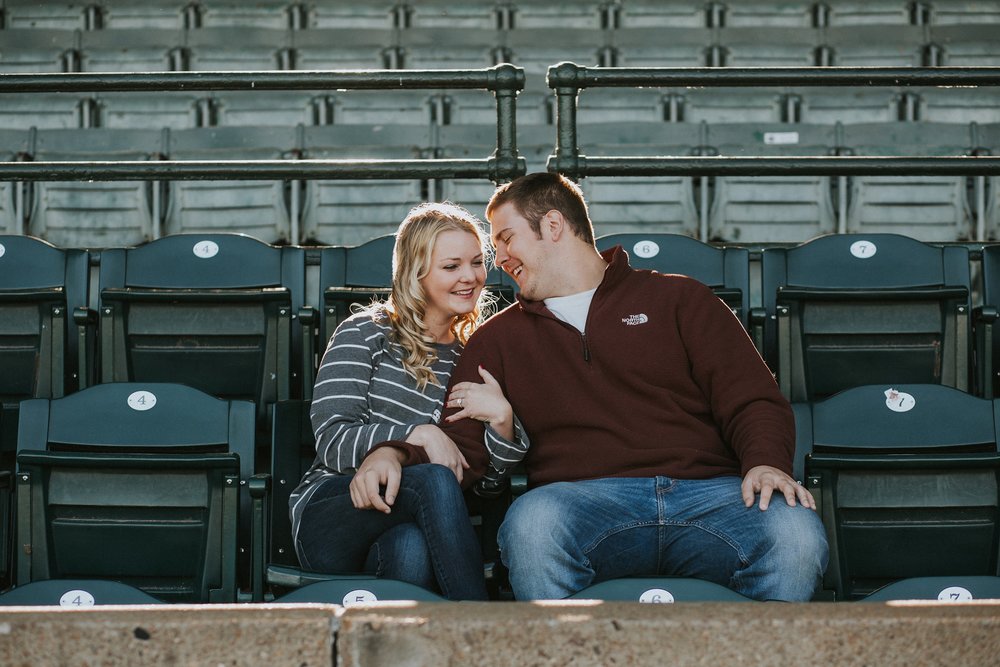 Fun couple photos at Bosse Field in Evansville Indiana by Louisville area Wedding Photographer