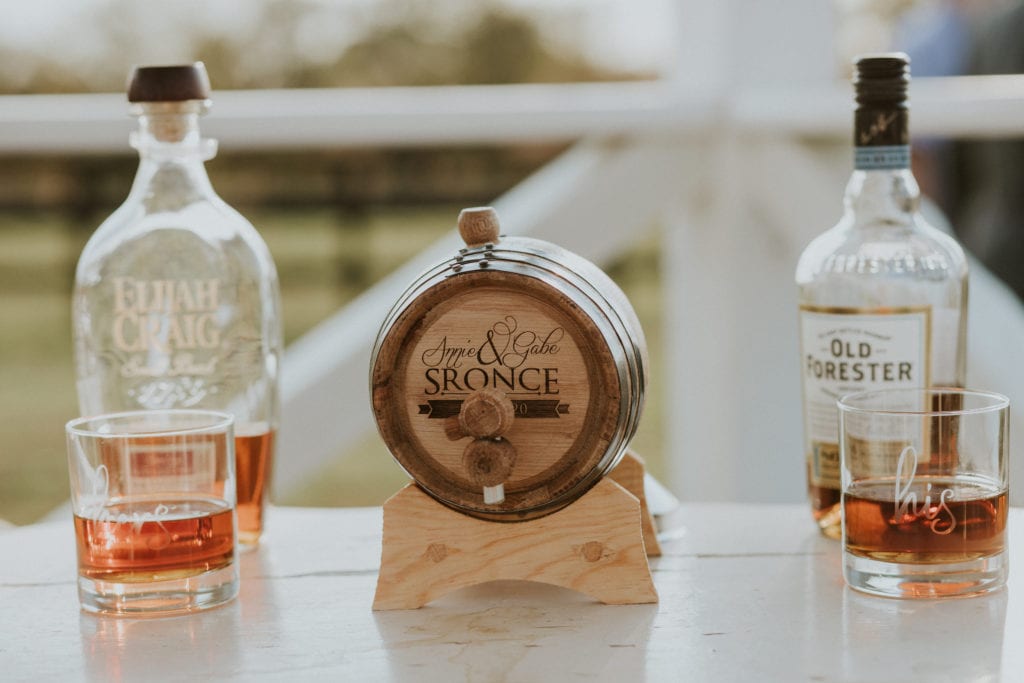 wedding unity ceremony with his and hers Kentucky bourbon at Vintage Barn